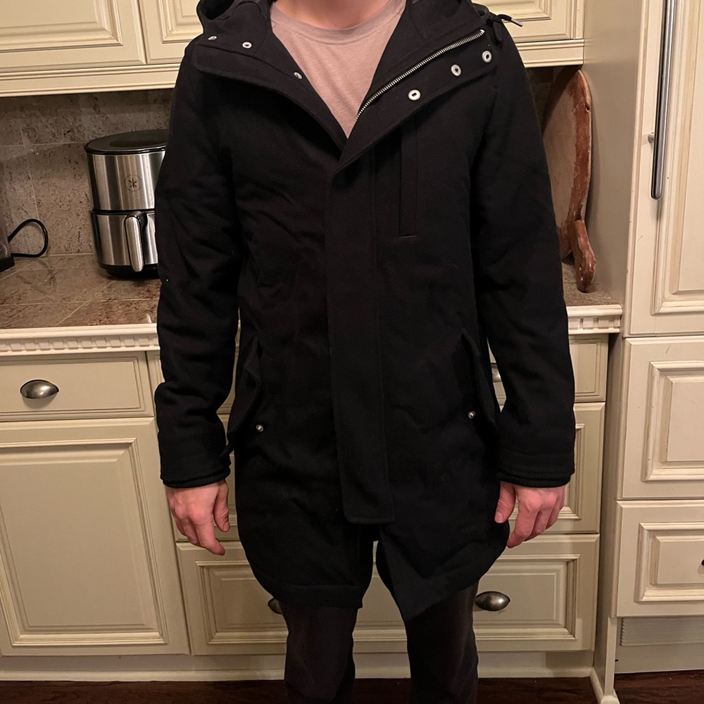 Men’s black bonobos wool hooded over coat